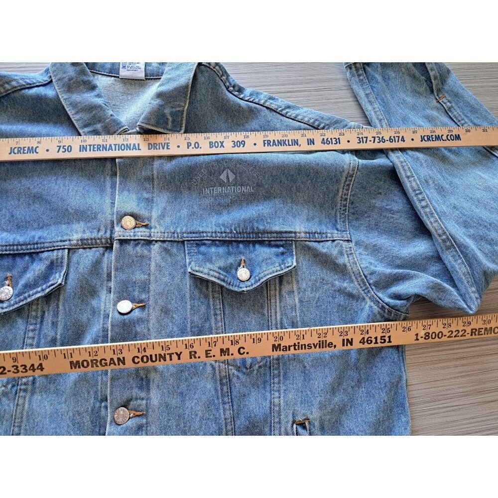 Vintage International Denim Jacket X-Large USA Cotton Embroidered Semi Trucker - Picture 11 of 13